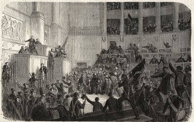 Hertuginne av Orleans i Chambre des Deputes (1848), Paris, Frankrike - Revolusjon av 1848 - Hertuginnen av Orleans i Deputertkammeret i Paris på tidspunktet for proklamasjonen av Republique" (Helene de Mecklembourg Schwerin, hertuginne av Orleans tri av French School