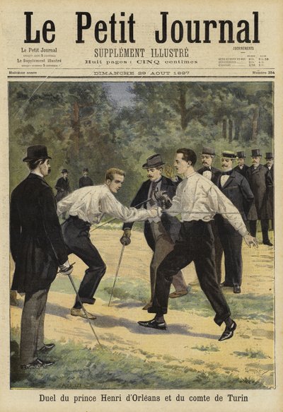 Duell mellom prins Henri av Orleans og greven av Torino, Vaucresson, Frankrike, 1897 av French School