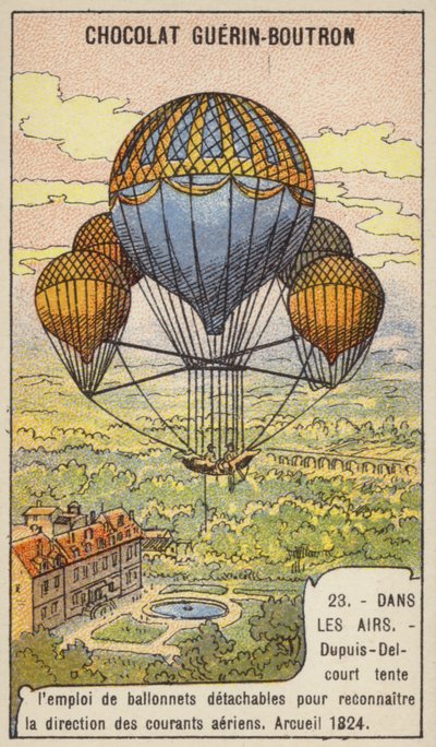 Dupuis-Delcourt prøver å måle retningen til luftstrømmene ved hjelp av avtakbare ballonger, Arcueil, Frankrike av French School