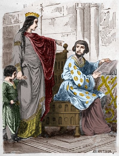Kapetianernes dynasti: Constance of Arles (986-1032), dronning av Frankrike, med Robert II den fromme (972-1031). av French School