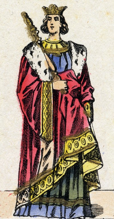 Kapetianernes dynasti: Portrett av Ludvig X kalt Hutinen (1289-1316), kongen av frankerne fra 1314 til 1316. Epinal avbildning fra slutten av 1800-tallet. Privat samling. av French School