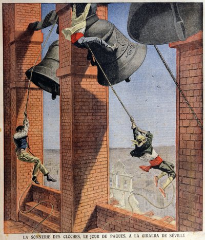Påskeklokke som ringer ved Giralda i Sevilla, omslagsillustrasjon for Le Petit Journal, 19. april 1908 av French School