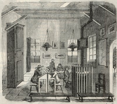 Skole for idioter i Bicetre på 1800-tallet - Gravering i "Tableau-de-Paris" av Edmond Texier 1852 av French School