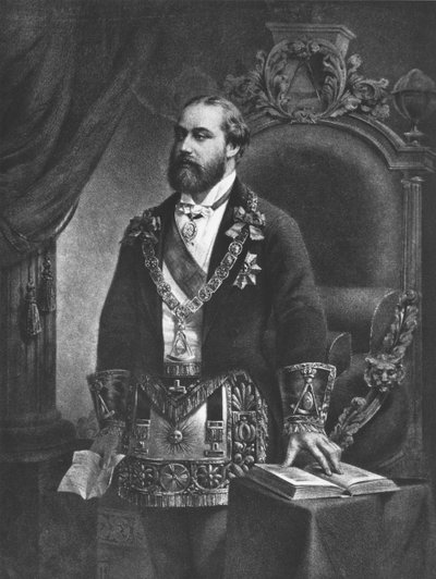 Edward (1841-1910) Prins av Wales, senere Edward VII, som stormester i frimureriet, 1884 av French School