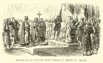 Edward III av England hyller Philip VI av French School