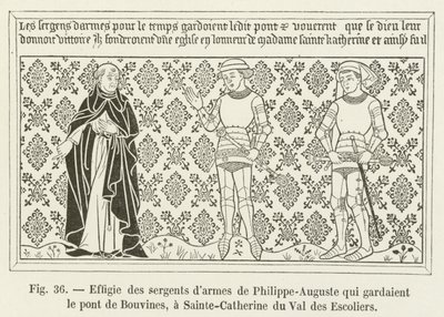 Skulptur av sersjantene til Philippe-Auguste som voktet Bouvines-broen, ved Sainte-Catherine du Val des Escoliers av French School