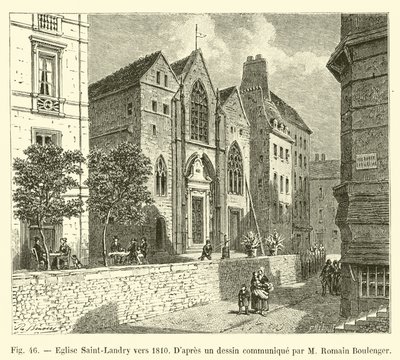 Saint-Landry kirke rundt 1810, ifølge en tegning formidlet av M Romain Boulenger av French School