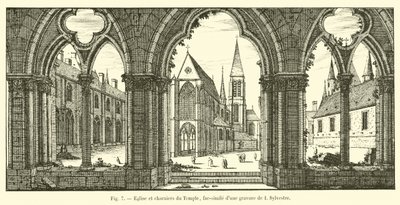 Templets kirke og massegraver, faksimile av en gravering av I Sylvestre av French School