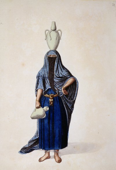 Egyptisk kvinne som bærer en Ibrik-vanngryte, sannsynligvis av Cousinery, osmansk periode, tredje kvartal av 1700-tallet (wc på papir) av French School