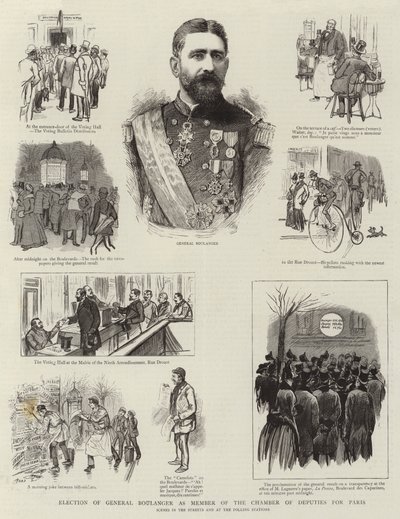 Valg av general Boulanger som medlem av Deputertkammeret for Paris (gravering) av French School