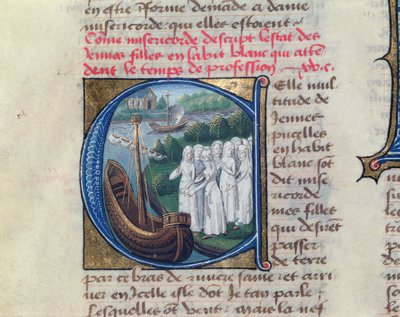 Ombordstigning av søstrene av veldedighet på Hotel Dieu de Paris, fra Le Livre de Vie Active de lHotel Dieu av Jean Henry, ca. 1482 av French School
