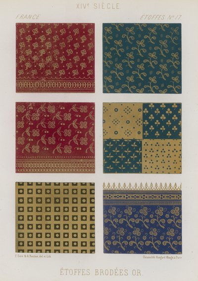Broderte stoffer fra 1300-tallets Frankrike av French School