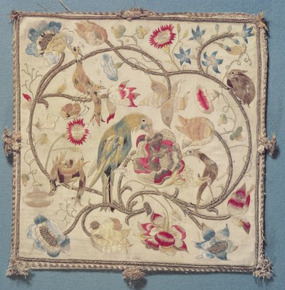Embroidery with a design of parrots av French School
