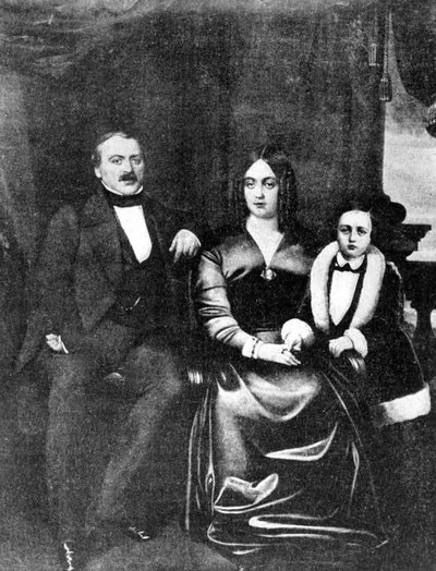 Emile Zola (1840-1902) og hans foreldre, ca. 1846 av French School