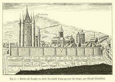 Tempelinnhegning i 1610; faksimile av en gravering av tiden, av Claude Chastillon av French School