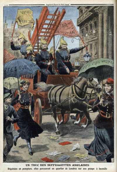 Engelske suffragetter kledd som brannmenn, fra 