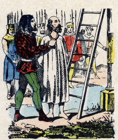 Enguerrand de Marigny (1260-1315) fordømt av en kommisjon gjenforent i Vincennes, ble hengt i Montfaucon-gibet han hadde eriger - Når Philippe IV dør blir hans upopulære minister, Enguerrand de Marigny, anklaget (urettferdig) for forskjellige forbrytelser, av French School