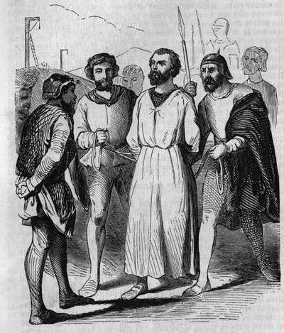 Enguerrand de Marigny chamberlain and minister of King Philip IV the Bel marching to torture in 1315. Engraving of the 19th century. av French School