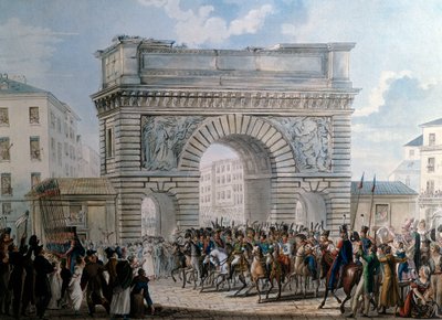 Inntreden av de allierte i Paris av Porte Saint Martin på 03/31/1814 kong Louis XVIII (1755-1824) parade. Trykk fra 1814. Paris, Musee Carnavalet av French School