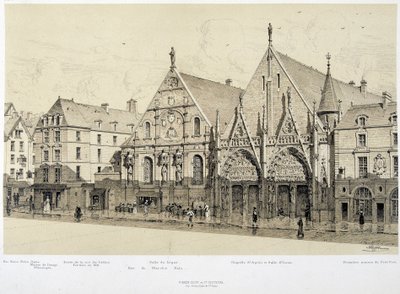 Inngang til Hotel-Dieu (Hotel Dieu), rue du Marche Palu, i 1590 - i "Paris gjennom tidene", slutten av 1800-tallet av French School