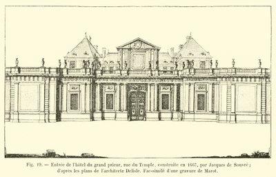 Inngang til Hôtel du Grand Prior, rue du Temple, bygget i 1667 av Jacques de Souvre; i henhold til planene til arkitekten Delisle, Faksimile av en gravering av Marot av French School