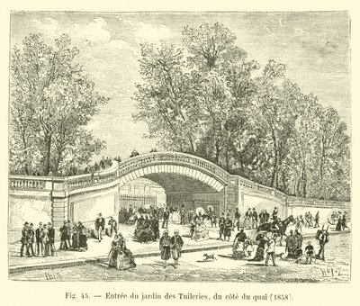 Inngang til Tuileries Garden, fra siden av kaien, 1858 av French School
