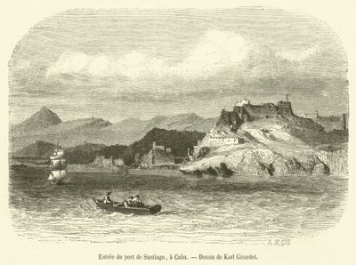 Entree du port de Santiago, til Cuba (gravering) av French School