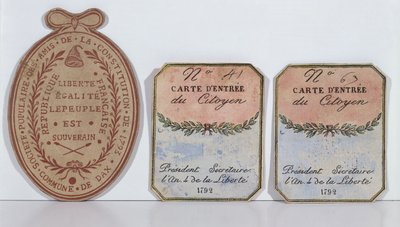Inngangskort for Society of the Friends of the Constitution i Dax, 1792 og 1793 (trykt papir) av French School