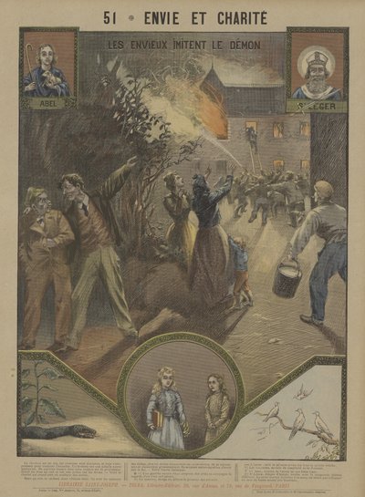 Misunnelse og veldedighet (farge litho) av French School
