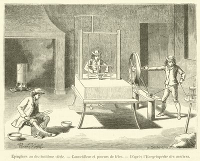 Pinmakers på det attende århundre, Cannetilleur og poseurs de têtes (gravering) av French School