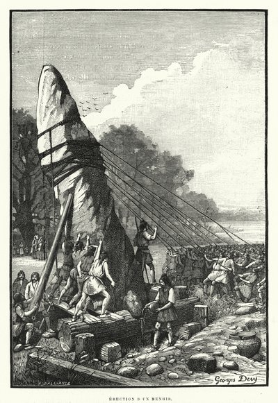 Erection Of A Menhir (gravering) av French School