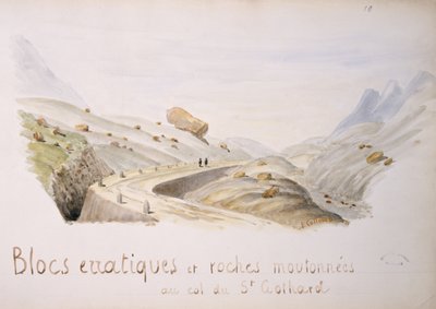 Uregelmessige blokker og steiner ved Saint Gothard-passet i de sveitsiske alpene (wc på papir) av French School
