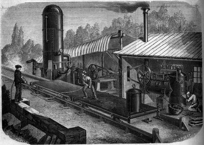 Essay om en hydraulisk glidebane oppfunnet av ingeniør Louis Dominique Girard (1815-1871) ved La Jonchere, Vendee (45) av French School