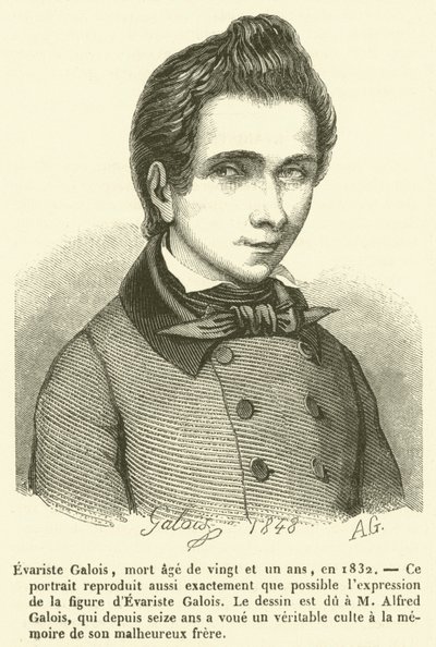 Evariste Galois, døde i en alder av tjueen, i 1832 (gravering) av French School