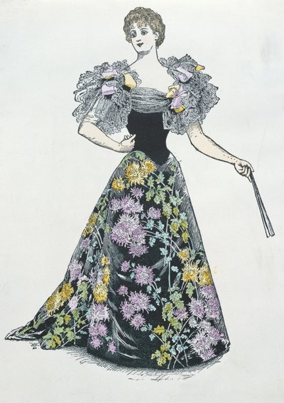 Aftenkjole med krysantemum-motiv, 1894 av French School
