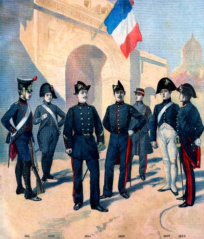 Utvikling av uniformen til elevene ved Ecole Polytechnique de Paris og deres bicorne mellom 1796 og 1894 av French School