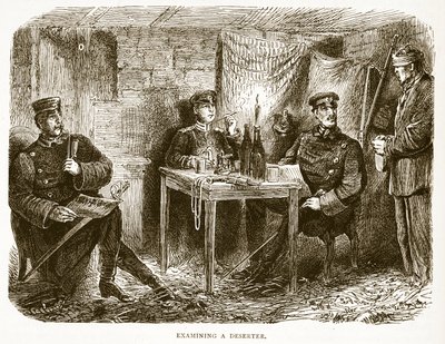 Undersøker en desertør, illustrasjon fra Cassells historie om krigen mellom Frankrike og Tyskland, 1870-1871 av French School