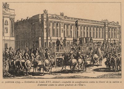 Henrettelsen av kong Ludvig XVI av Frankrike, Paris, den franske revolusjonen, 21. januar 1793 (gravering) av French School