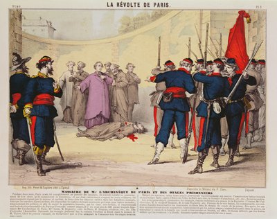 Henrettelse av erkebiskopen av Paris, Monseigneur Darboy, under Paris-kommunen, 1871 (fargegravering) av French School