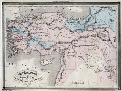 Expedition of Cyrus the Young (5th century BC) and retreat of the ten miles - Plate extracted from “” Universal Atlas of ancient and modern geography for residential schools”” by Vuillemin - ca. 1845 av French School