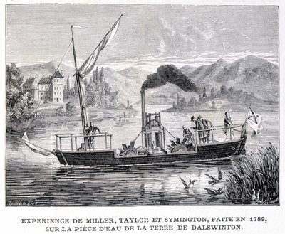 Erfaring av Miller, Taylor og Symington, laget i 1789, på vannstykket i Dalswintons land - i "" Album of Science; berømte lærde; Store oppdagelser””” 1896. av French School