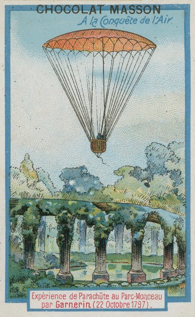 Eksperimenterer med fallskjermhopping ved Parc Monceau av Andre-Jacques Garnerin (22. oktober 1797) av French School
