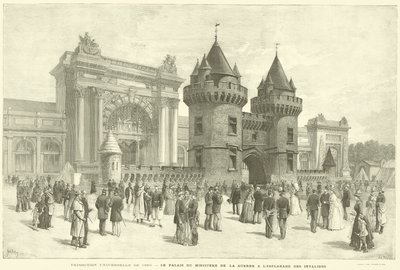 Verdensutstillingen fra 1889, Krigsdepartementets palass ved Esplanade des Invalides (gravering) av French School