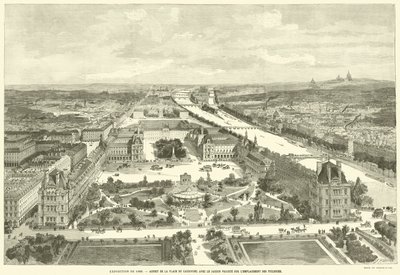 Utstilling fra 1889, Aspekt av Place du Carrousel med den anslåtte hagen på Tuileriene (gravering) av French School