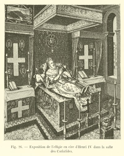 Utstilling av voksbildet til Henri IV i Salle des Cariatides av French School