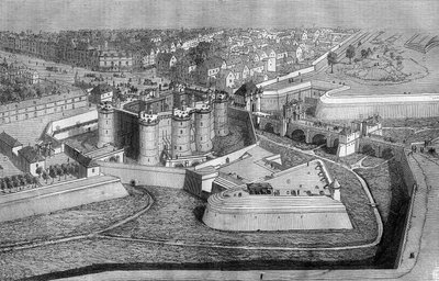 Utvendig utsikt over Bastillen i Paris i 1650. av French School