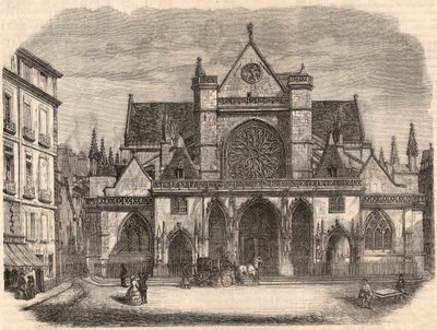 Utvendig utsikt over kirken Saint-Germain (Saint Germain) l'Auxerrois i Paris - Gravering i "Tableau-de-Paris"" av Edmond Texier 1852 av French School