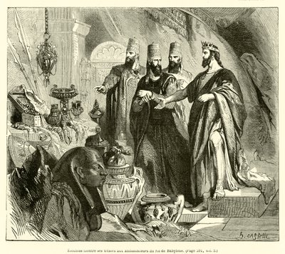 Hiskia viser skattene sine til ambassadørene til kongen av Babylon (gravering) av French School