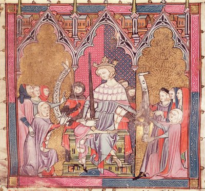 F.3r The King Administering Justice, fra Justiniani i Fortiatum av French School