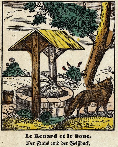 Fables de La Fontaine: the fox and the good. Image of Epinal, first half of the 19th century av French School